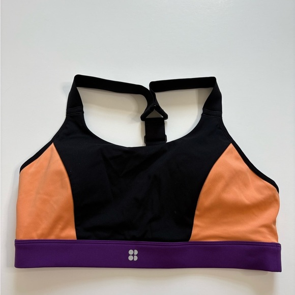 Sweaty Betty Colorblock Black Purple Orange Sports Bra Size Medium Padded - Picture 1 of 6